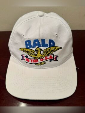 Vintage Bald In The USA White Cap Trucker Hat By Shoebox Division of Hallmark